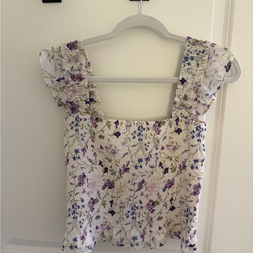 Express Floral Ruffle Sleeve Tank Top